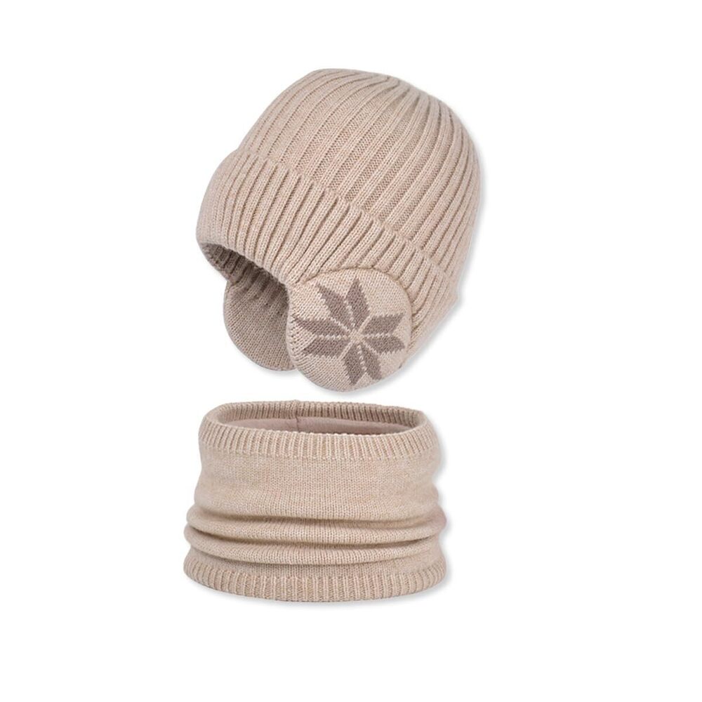 9120 Winter Hat and Scarf Set Knitted Beanie Hat with Windproof Ear Flaps